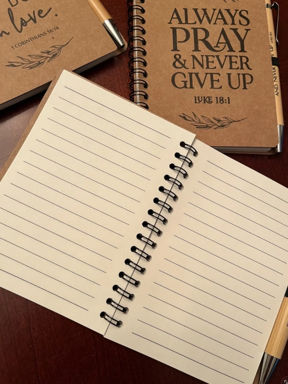 Christian Mini Spiral Notebook & Matching Bamboo Pen | 1 Cor. 16:14 | New